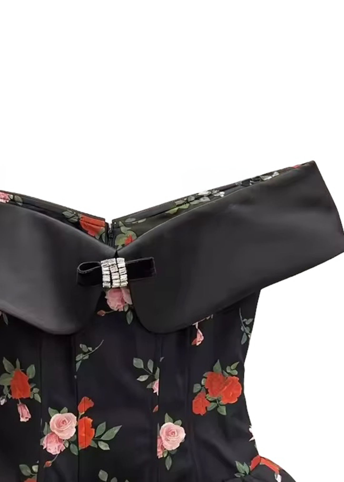 Ivy Mini Dress - Black with Red and Pink Flowers