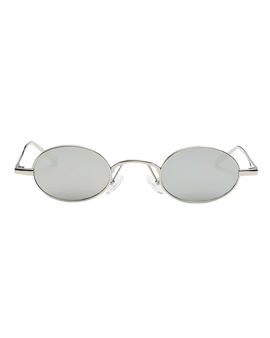 Lenny Retro Oval Sunglasses - Silver Frame and Lens