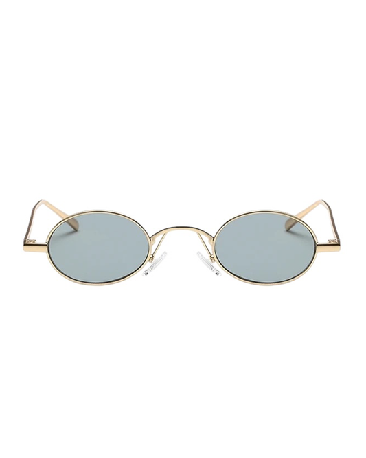 Lenny Retro Oval Sunglasses - Gold Frame, Black Lens