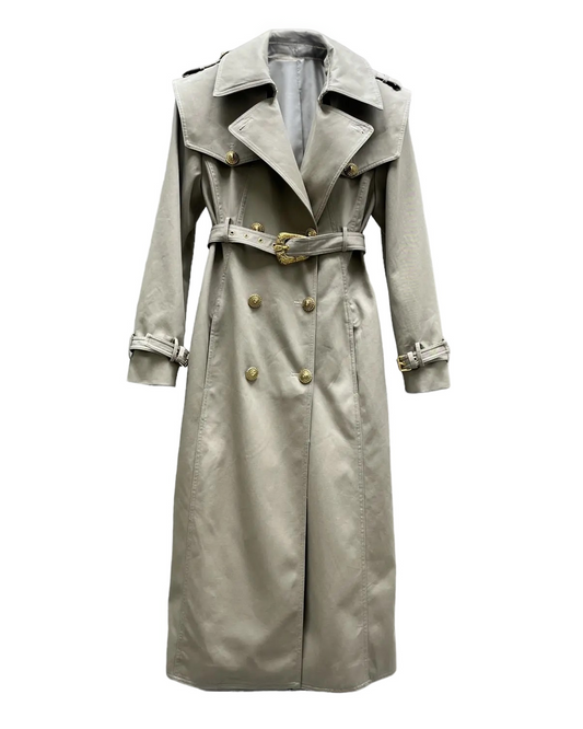 Luca Long Belted Trench with Gold Hardware