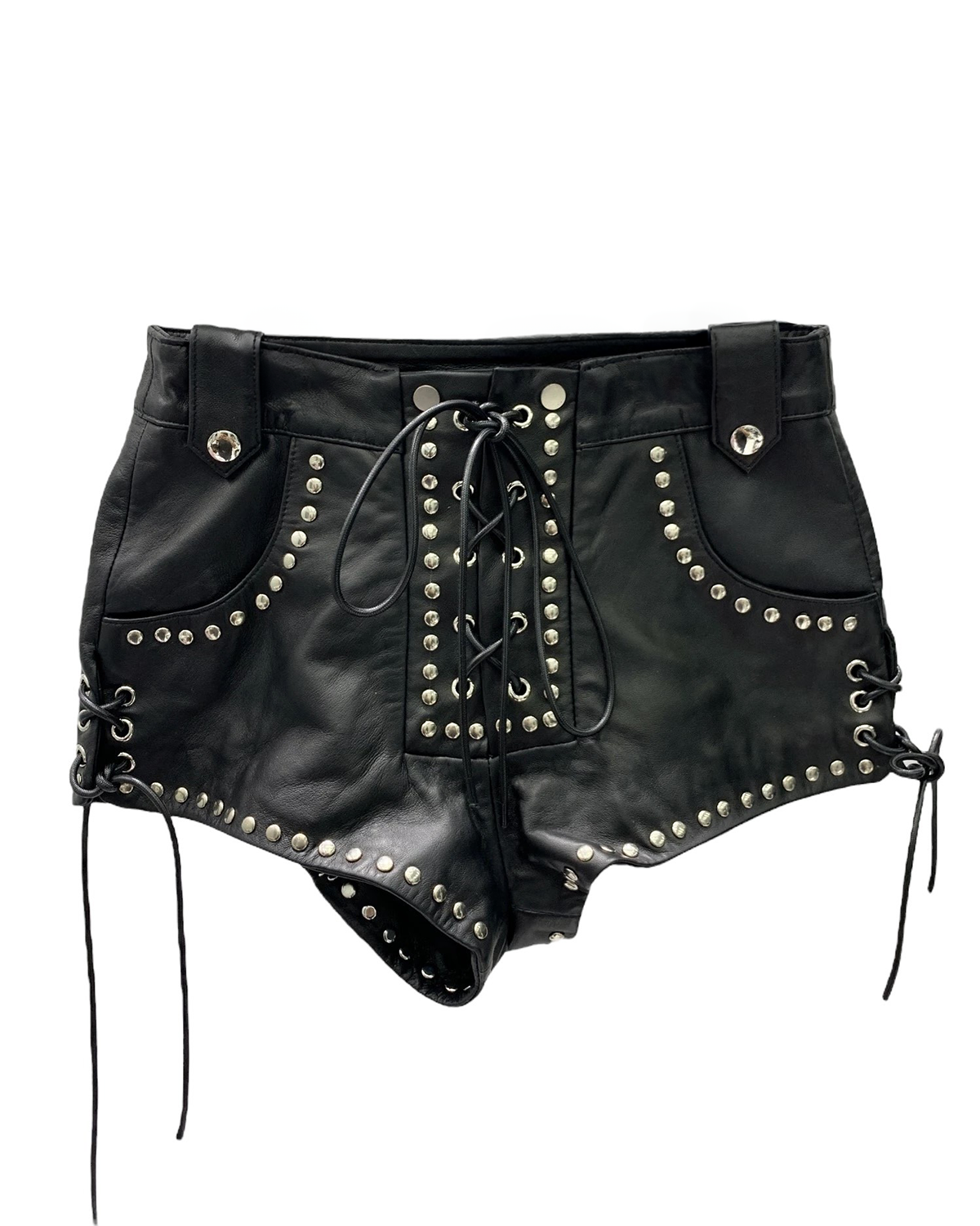 Sidney Leather Lace Up Micro Mini Shorts