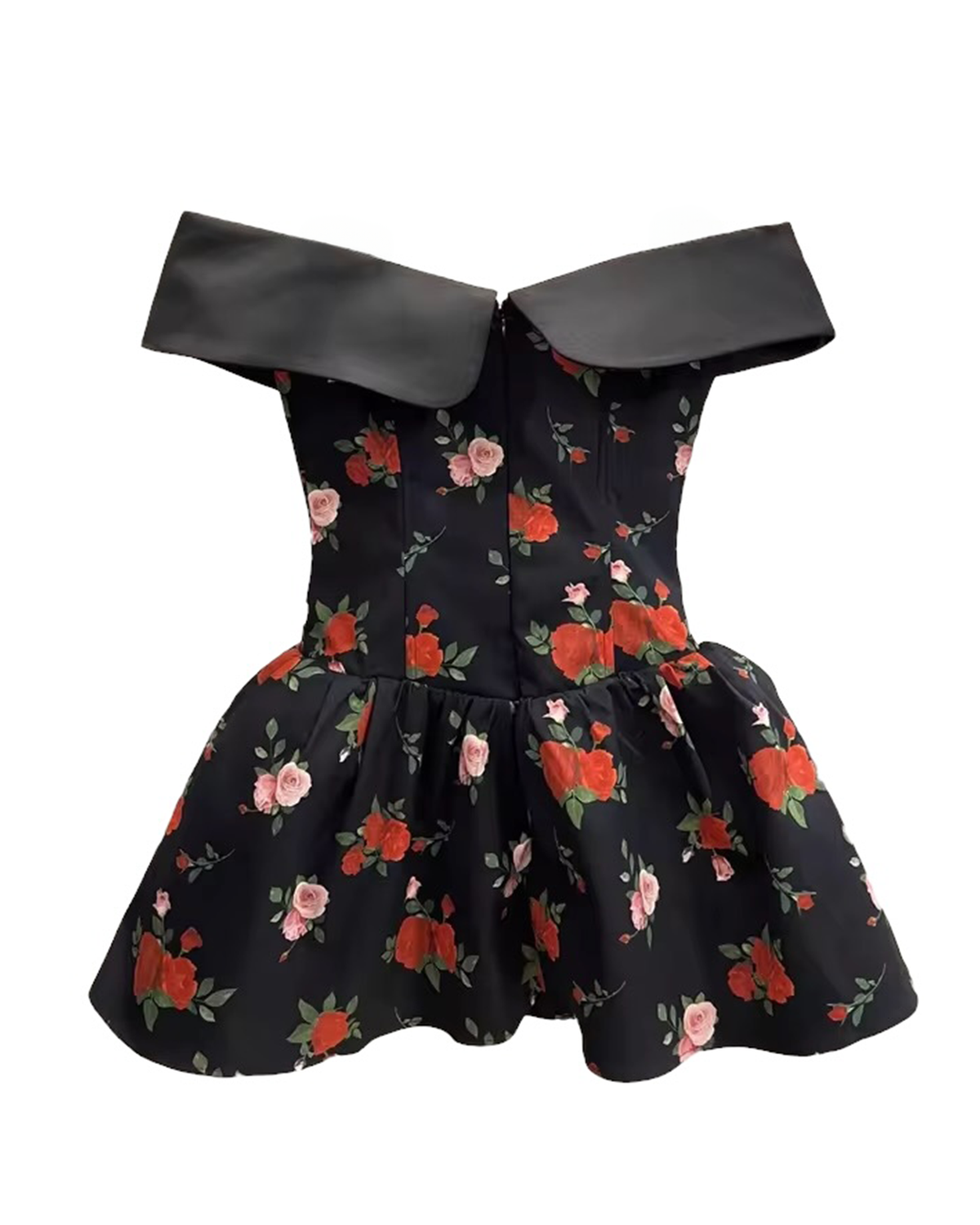 Ivy Mini Dress - Black with Red and Pink Flowers