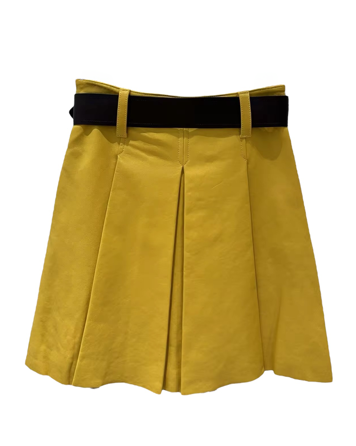 Vivian Leather Pleated Skirt - Yellow