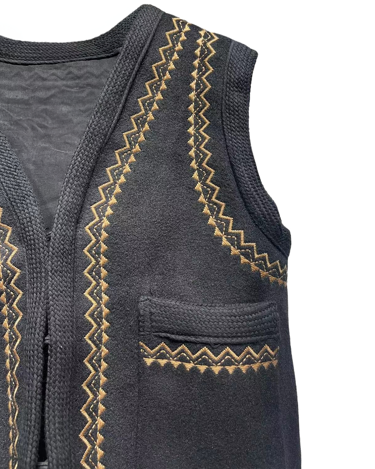 Nora Retro Embroidered Short Vest - Black