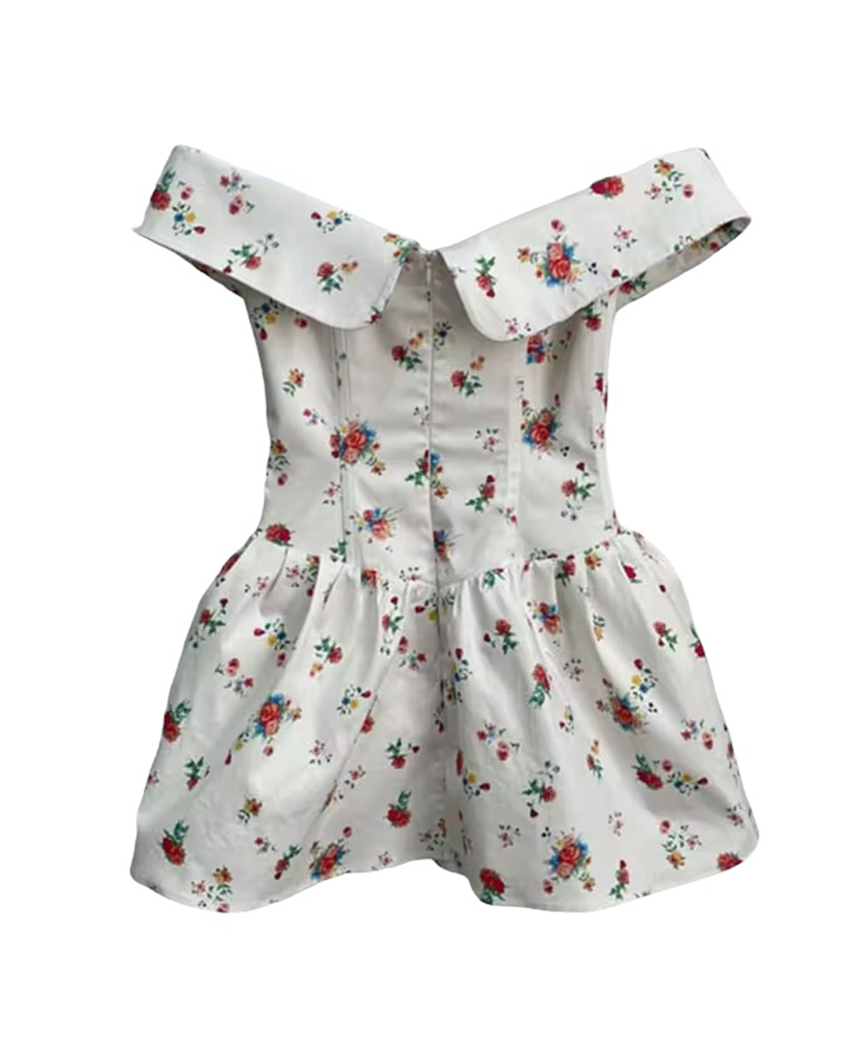 Ivy Mini Dress - White with Red Flowers