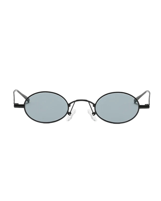 Lenny Retro Oval Sunglasses - Black Frame and Lens