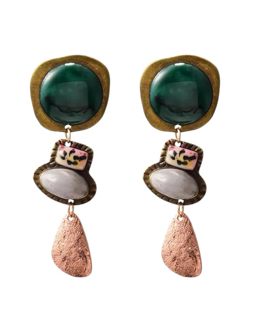 Caden Boho Earrings - Green and Pink