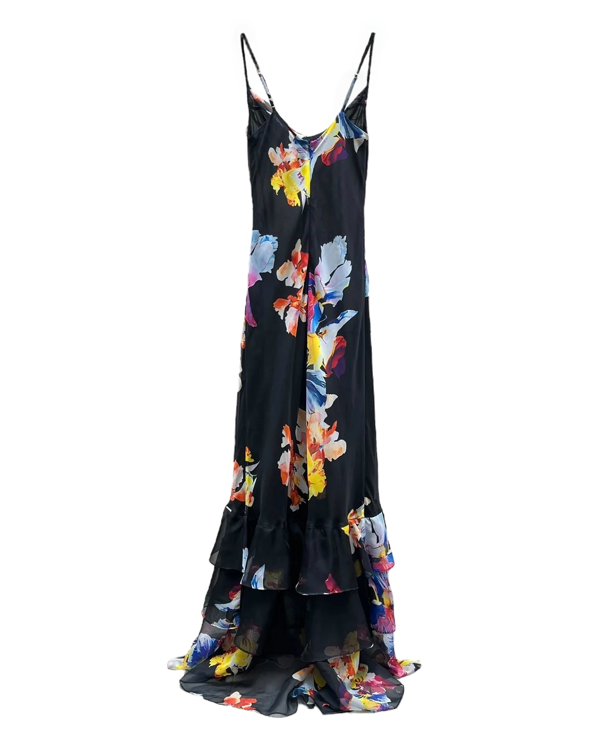 Lila Flower Print Ruffled Maxi Dress