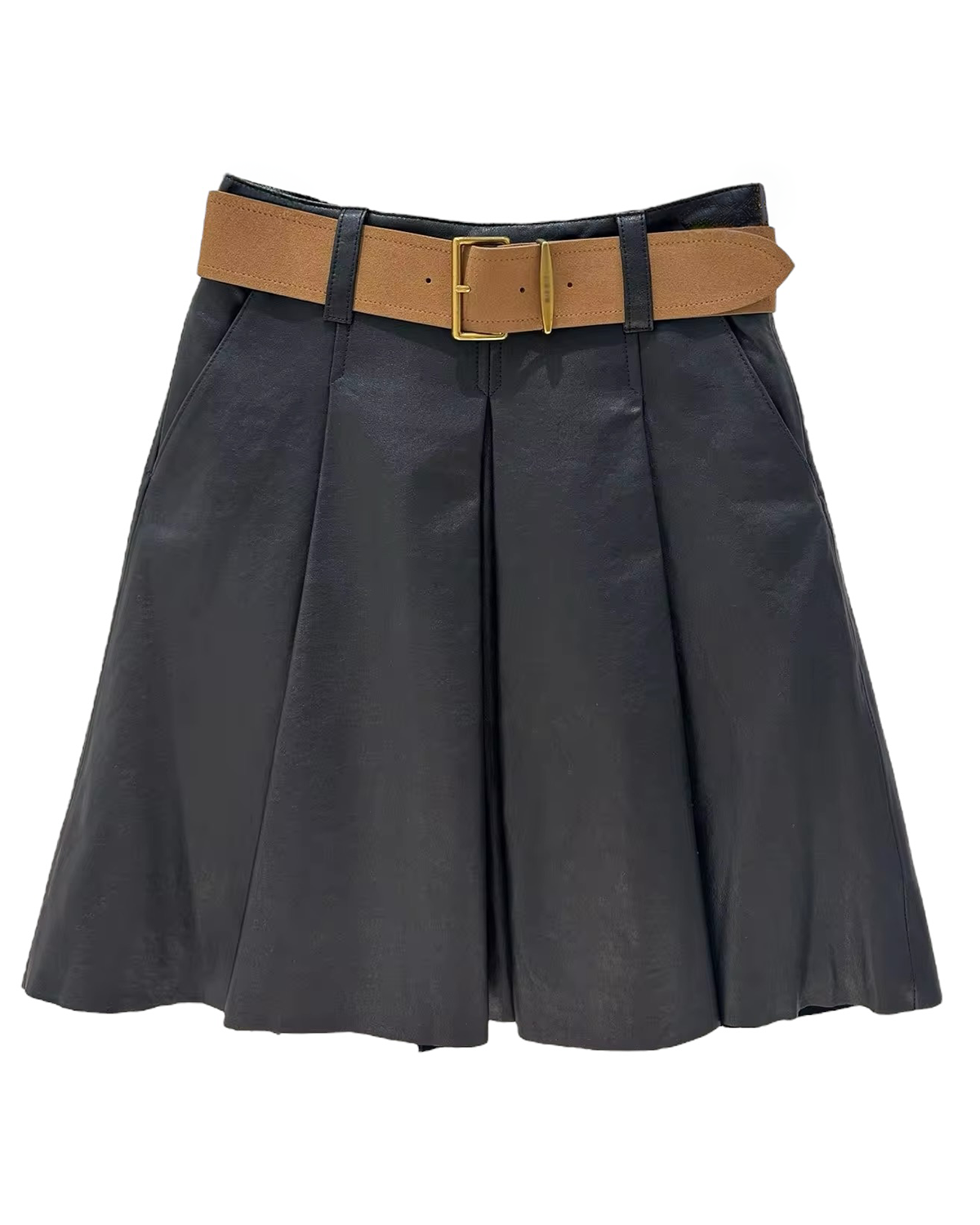 Vivian Leather Pleated Skirt - Black