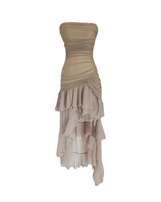 Daphne Ruffle Dress - Khaki