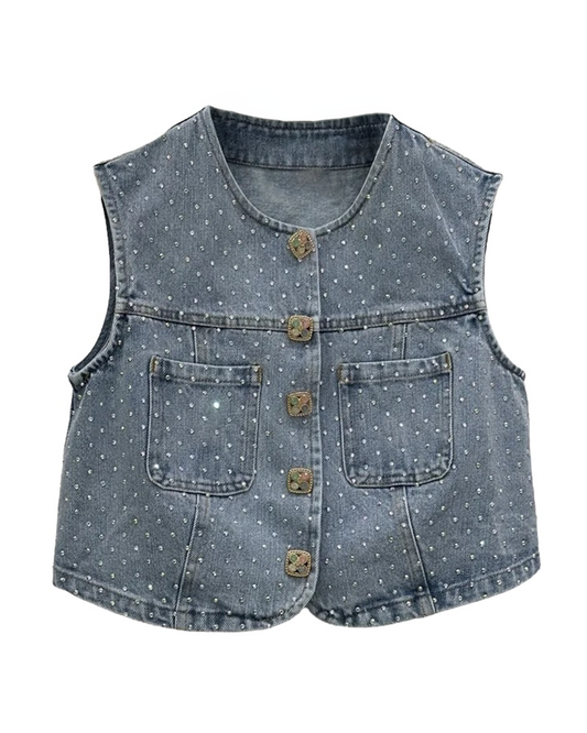 Luna Rhinestone Denim Vest