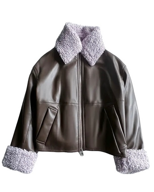 Olivia Purple Plush Faux Leather Jacket