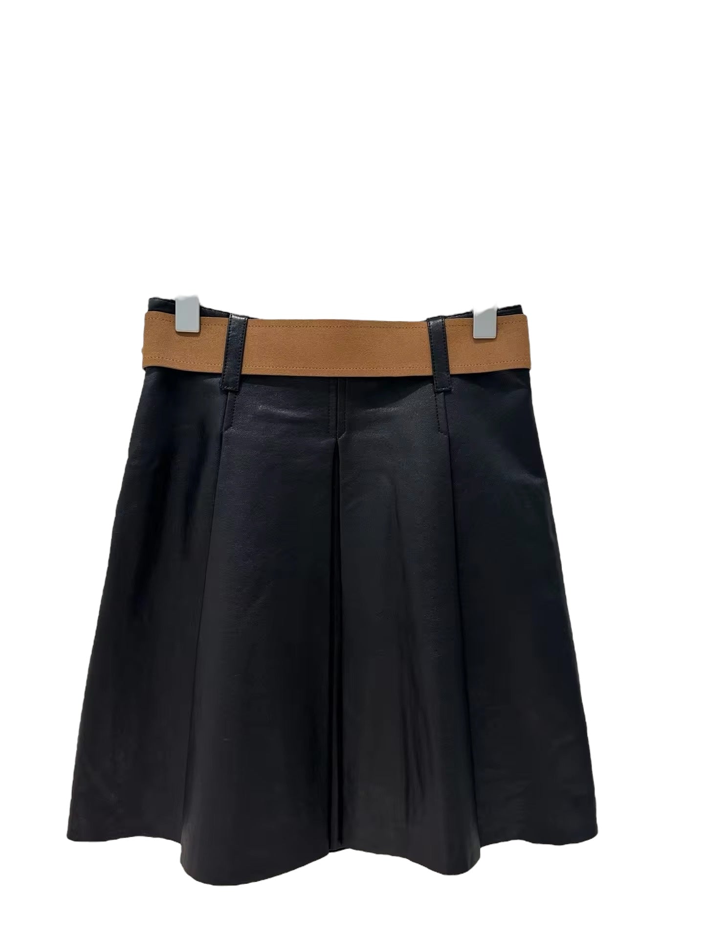 Vivian Leather Pleated Skirt - Black