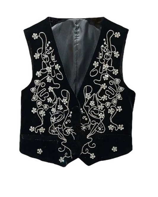 Zoe Embroidered Vest with Rhinestone Detail